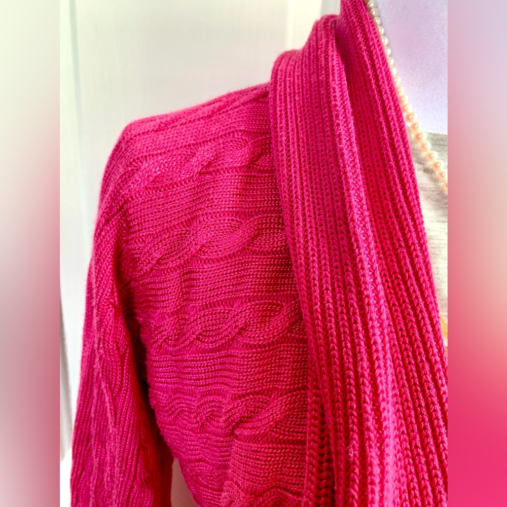 Lauren by Ralph Lauren Hot Pink Cable Knit Cardigan - Picture 3 of 9